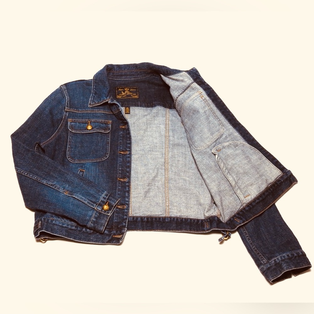 VTG LRL Ralph Lauren Jeans Co Trucker Blue Denim Woman’s XL - Gold Eagle Buttons